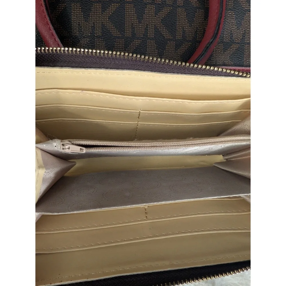 Michael Kors SUTTON MEDIUM SIGNATURE SATCHEL Brown And Gold with hand bag